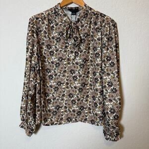 Sanctuary Women's Brown Tone Floral Long Sleeve Top Size L NEW